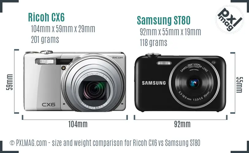 Ricoh CX6 vs Samsung ST80 size comparison