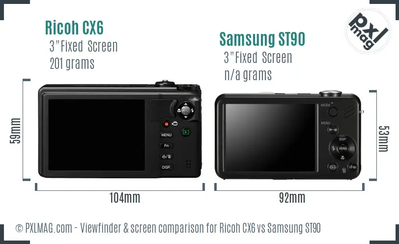 Ricoh CX6 vs Samsung ST90 Screen and Viewfinder comparison