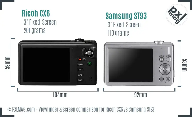 Ricoh CX6 vs Samsung ST93 Screen and Viewfinder comparison
