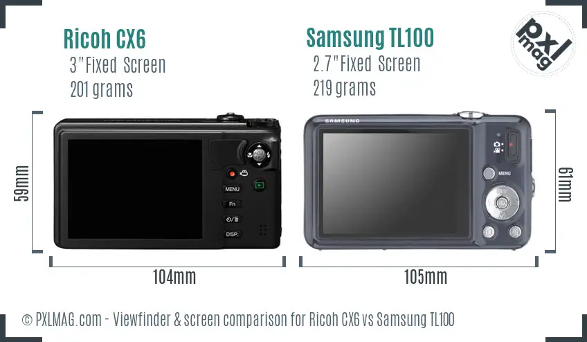Ricoh CX6 vs Samsung TL100 Screen and Viewfinder comparison