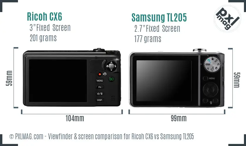 Ricoh CX6 vs Samsung TL205 Screen and Viewfinder comparison