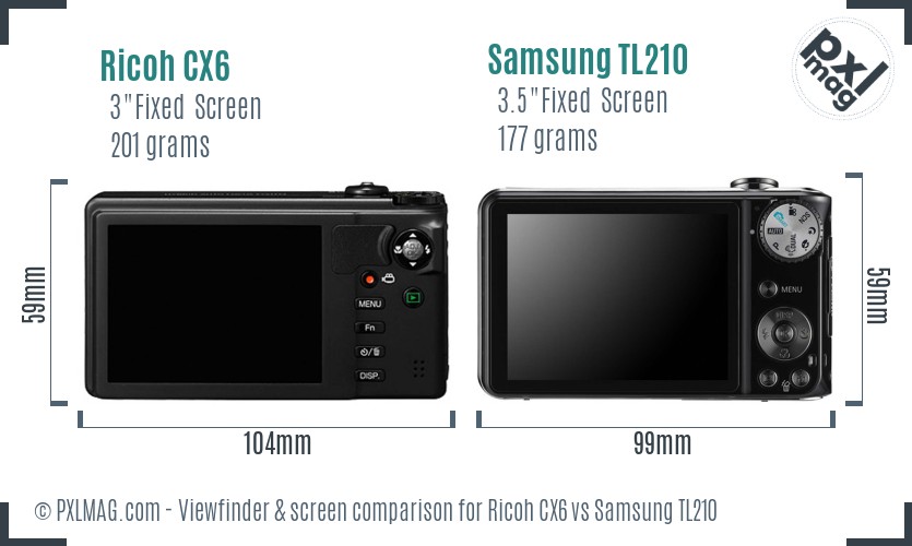 Ricoh CX6 vs Samsung TL210 Screen and Viewfinder comparison