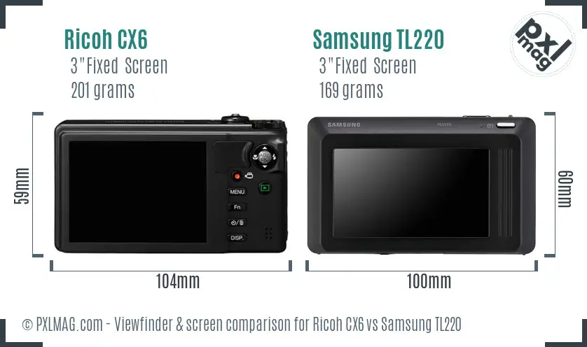 Ricoh CX6 vs Samsung TL220 Screen and Viewfinder comparison