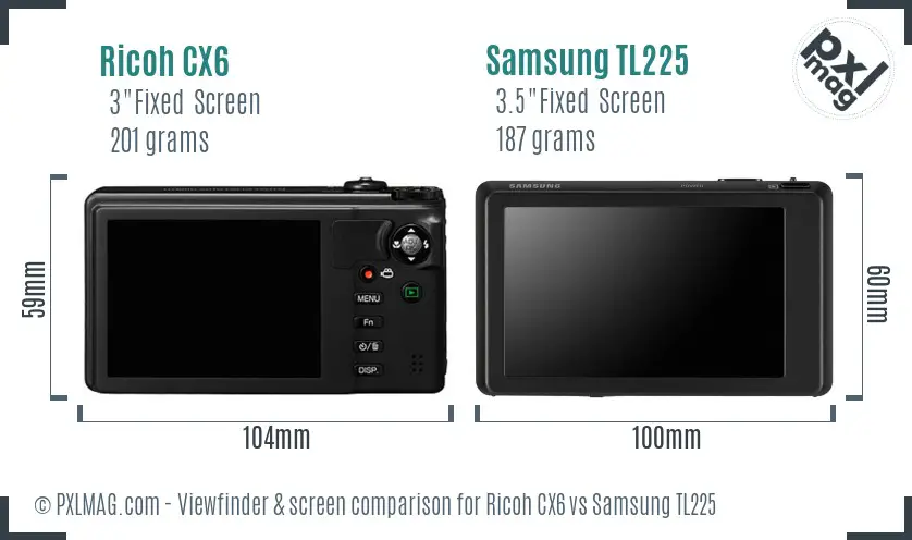 Ricoh CX6 vs Samsung TL225 Screen and Viewfinder comparison