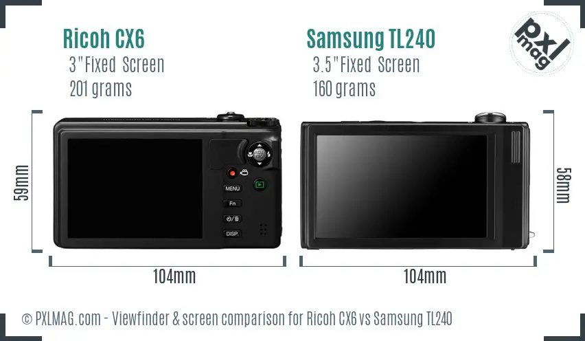 Ricoh CX6 vs Samsung TL240 Screen and Viewfinder comparison