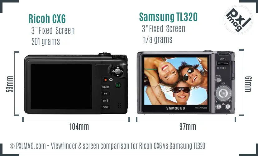 Ricoh CX6 vs Samsung TL320 Screen and Viewfinder comparison