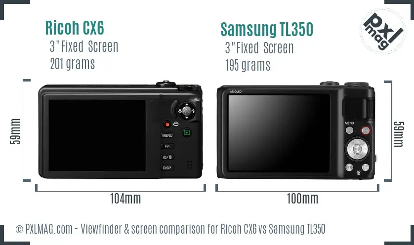 Ricoh CX6 vs Samsung TL350 Screen and Viewfinder comparison