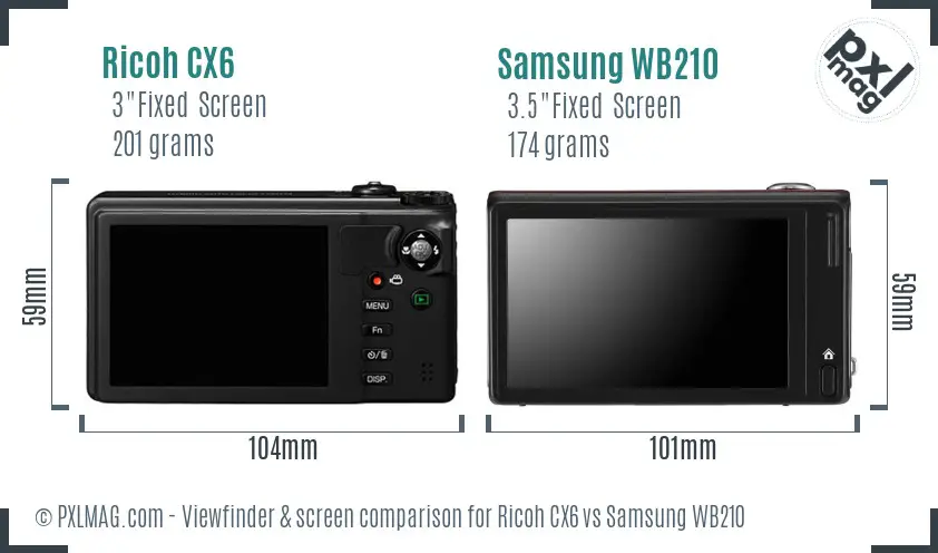 Ricoh CX6 vs Samsung WB210 Screen and Viewfinder comparison