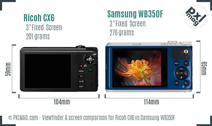 Ricoh CX6 vs Samsung WB350F Screen and Viewfinder comparison