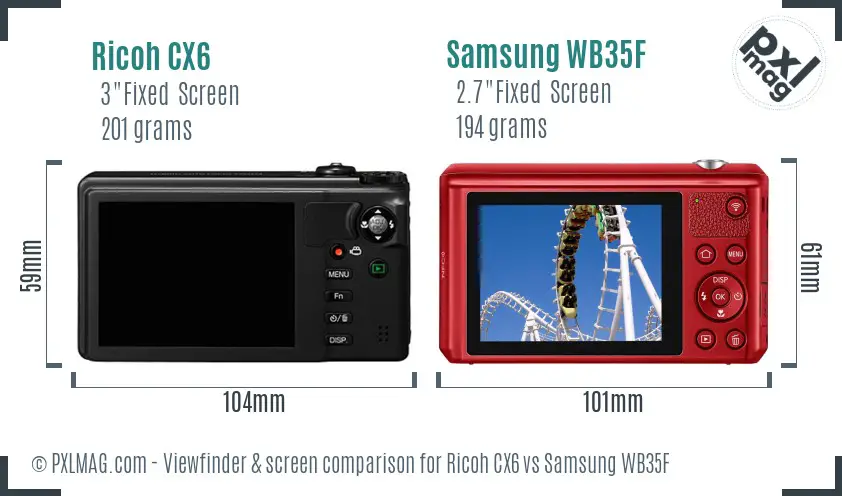 Ricoh CX6 vs Samsung WB35F Screen and Viewfinder comparison