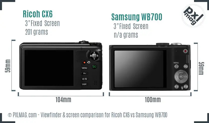 Ricoh CX6 vs Samsung WB700 Screen and Viewfinder comparison