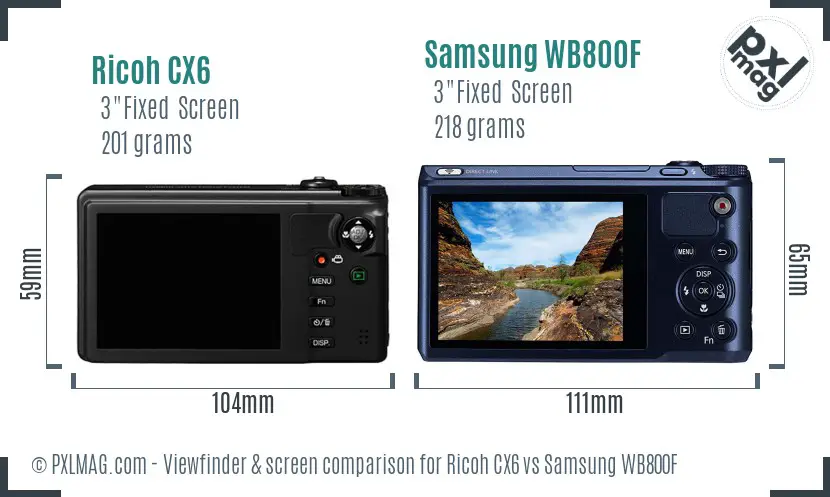 Ricoh CX6 vs Samsung WB800F Screen and Viewfinder comparison