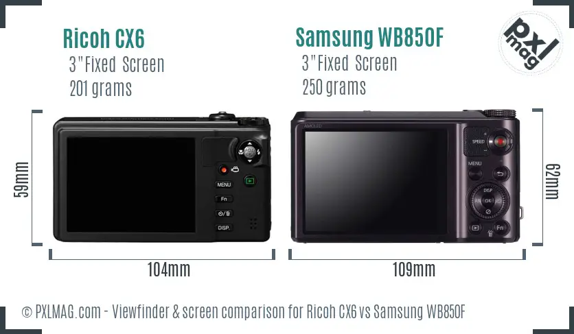 Ricoh CX6 vs Samsung WB850F Screen and Viewfinder comparison