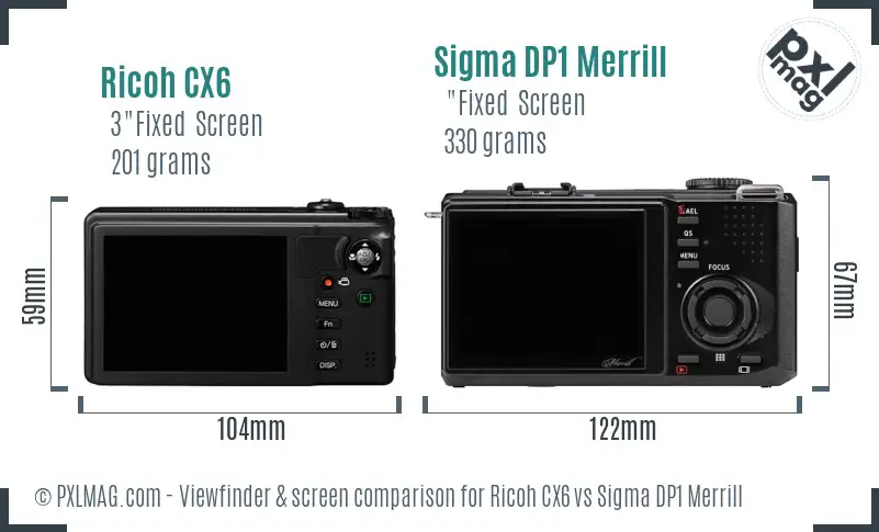 Ricoh CX6 vs Sigma DP1 Merrill Screen and Viewfinder comparison