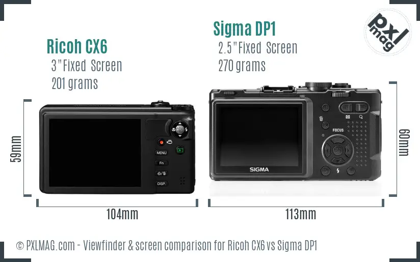 Ricoh CX6 vs Sigma DP1 Screen and Viewfinder comparison