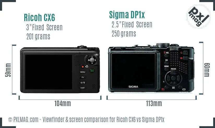 Ricoh CX6 vs Sigma DP1x Screen and Viewfinder comparison