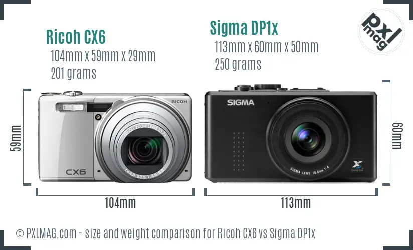 Ricoh CX6 vs Sigma DP1x size comparison