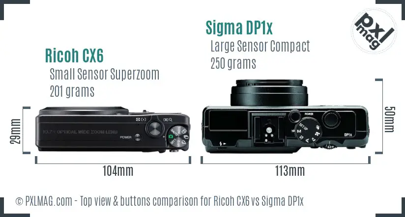 Ricoh CX6 vs Sigma DP1x top view buttons comparison