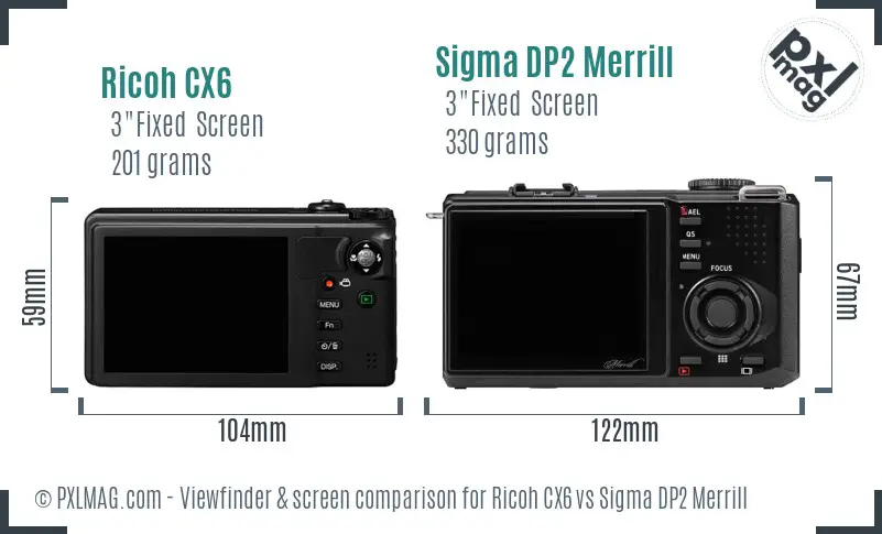 Ricoh CX6 vs Sigma DP2 Merrill Screen and Viewfinder comparison