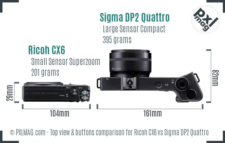 Ricoh CX6 vs Sigma DP2 Quattro top view buttons comparison