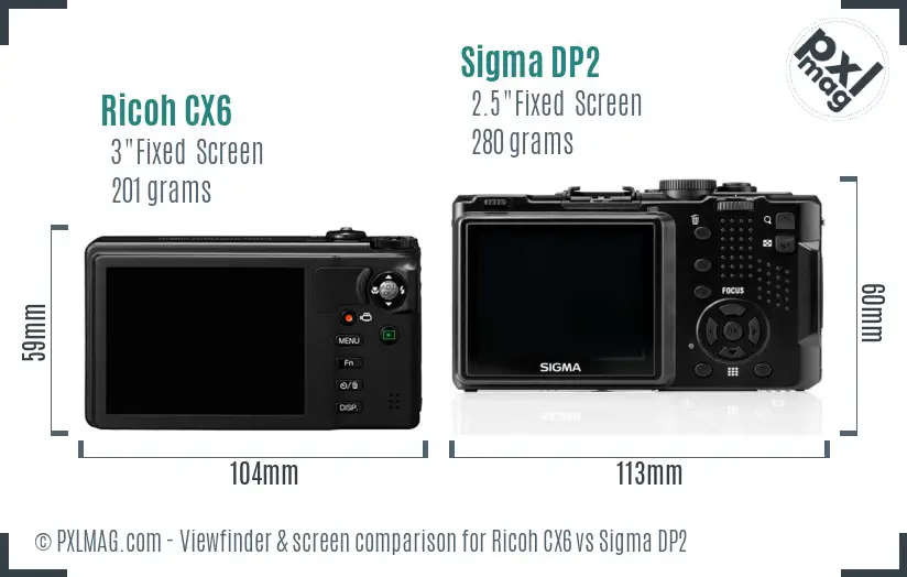 Ricoh CX6 vs Sigma DP2 Screen and Viewfinder comparison
