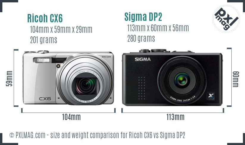 Ricoh CX6 vs Sigma DP2 size comparison