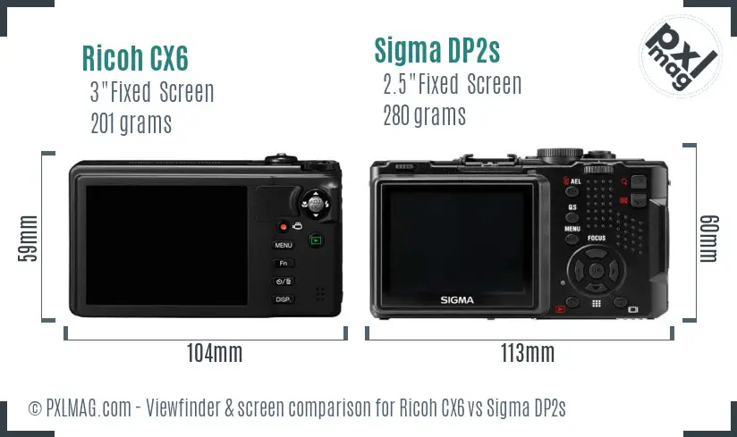 Ricoh CX6 vs Sigma DP2s Screen and Viewfinder comparison