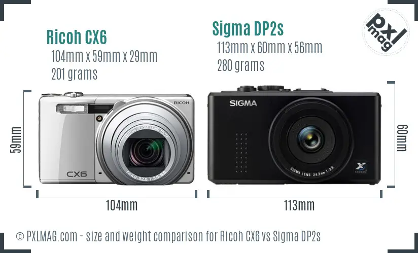 Ricoh CX6 vs Sigma DP2s size comparison