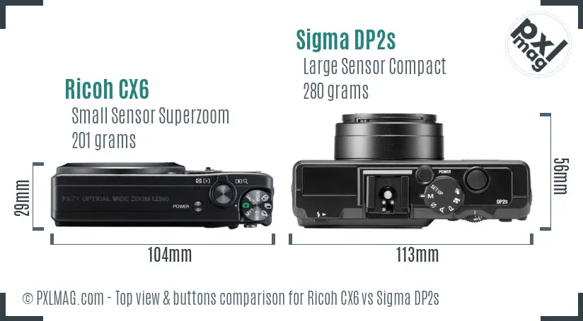 Ricoh CX6 vs Sigma DP2s top view buttons comparison
