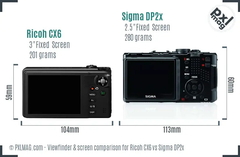 Ricoh CX6 vs Sigma DP2x Screen and Viewfinder comparison