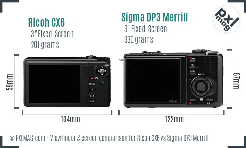 Ricoh CX6 vs Sigma DP3 Merrill Screen and Viewfinder comparison