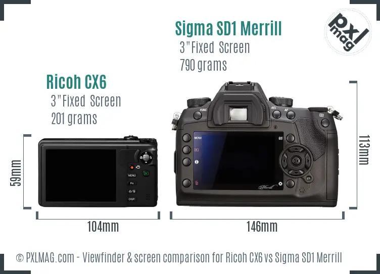 Ricoh CX6 vs Sigma SD1 Merrill Screen and Viewfinder comparison