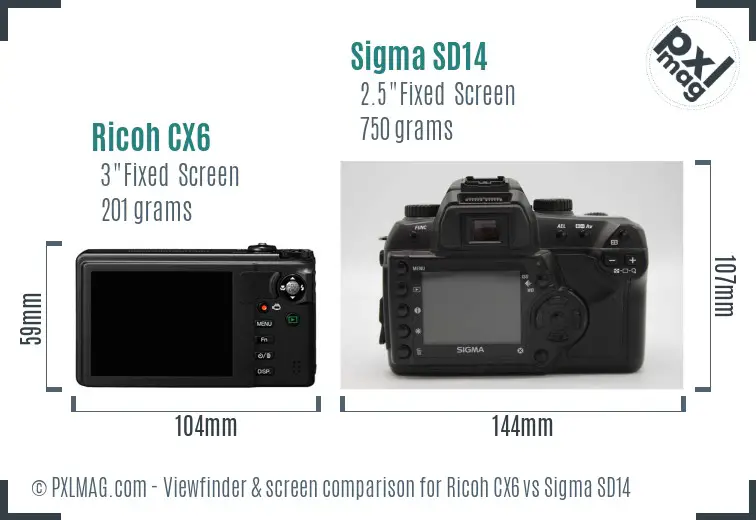 Ricoh CX6 vs Sigma SD14 Screen and Viewfinder comparison