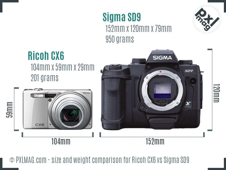 Ricoh CX6 vs Sigma SD9 size comparison