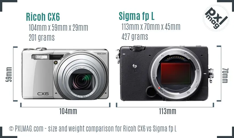Ricoh CX6 vs Sigma fp L size comparison