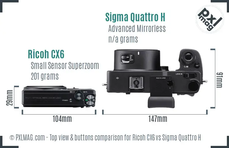 Ricoh CX6 vs Sigma Quattro H top view buttons comparison