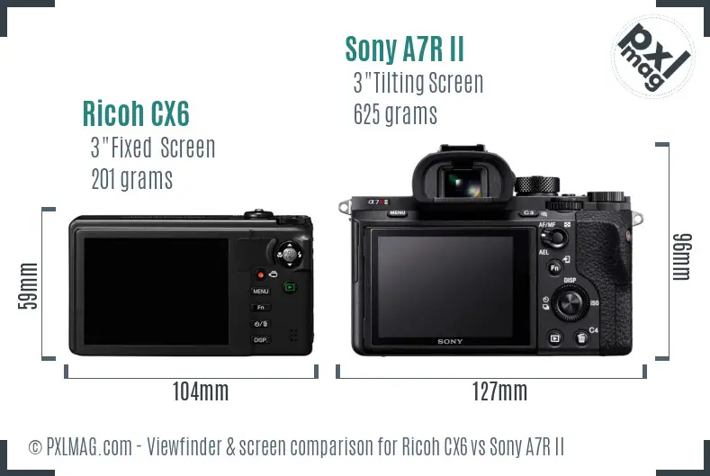 Ricoh CX6 vs Sony A7R II Screen and Viewfinder comparison