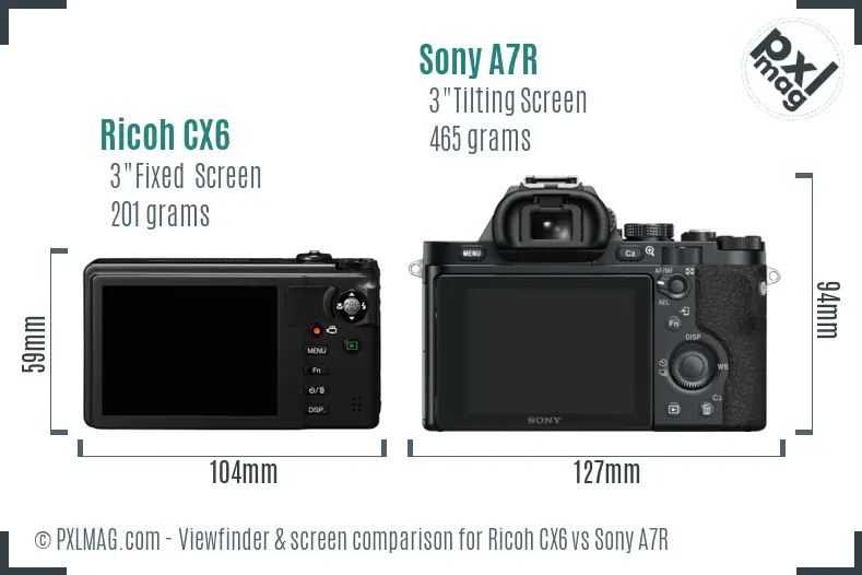 Ricoh CX6 vs Sony A7R Screen and Viewfinder comparison