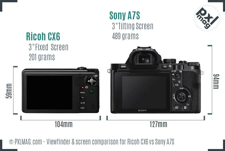 Ricoh CX6 vs Sony A7S Screen and Viewfinder comparison