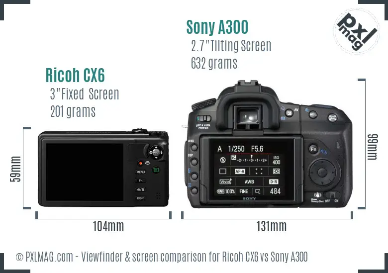 Ricoh CX6 vs Sony A300 Screen and Viewfinder comparison