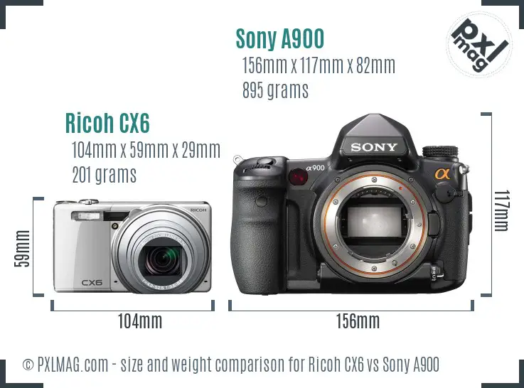 Ricoh CX6 vs Sony A900 size comparison