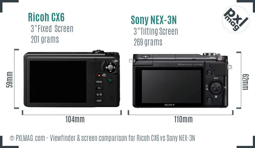 Ricoh CX6 vs Sony NEX-3N Screen and Viewfinder comparison