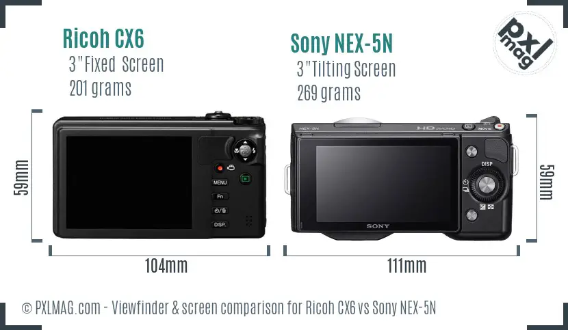 Ricoh CX6 vs Sony NEX-5N Screen and Viewfinder comparison