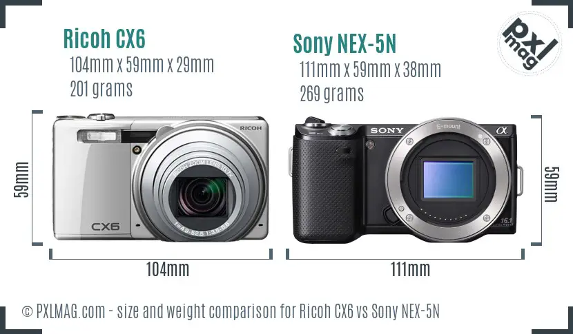 Ricoh CX6 vs Sony NEX-5N size comparison