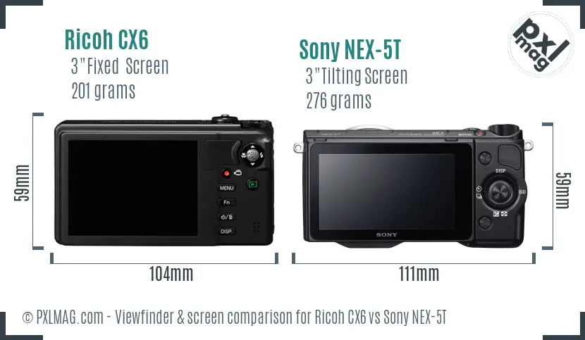 Ricoh CX6 vs Sony NEX-5T Screen and Viewfinder comparison