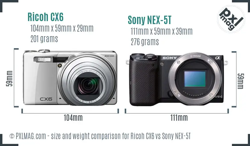 Ricoh CX6 vs Sony NEX-5T size comparison