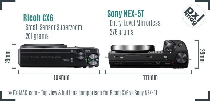 Ricoh CX6 vs Sony NEX-5T top view buttons comparison