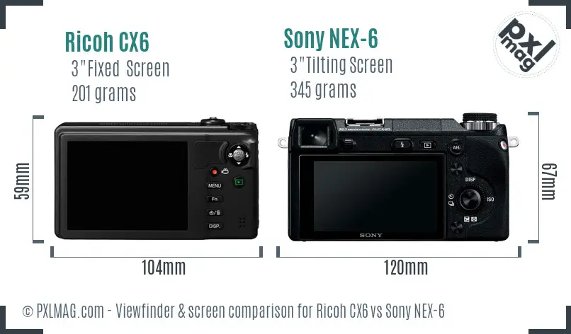 Ricoh CX6 vs Sony NEX-6 Screen and Viewfinder comparison