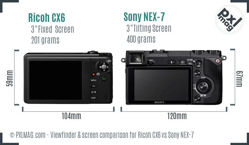 Ricoh CX6 vs Sony NEX-7 Screen and Viewfinder comparison