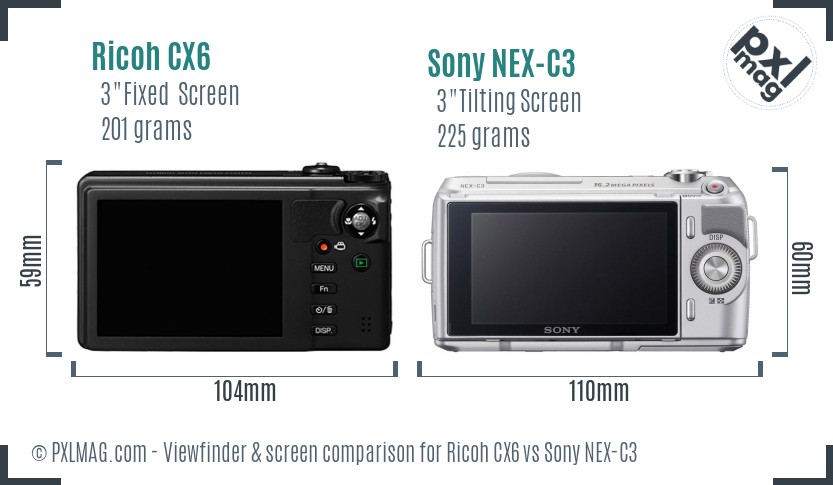 Ricoh CX6 vs Sony NEX-C3 Screen and Viewfinder comparison